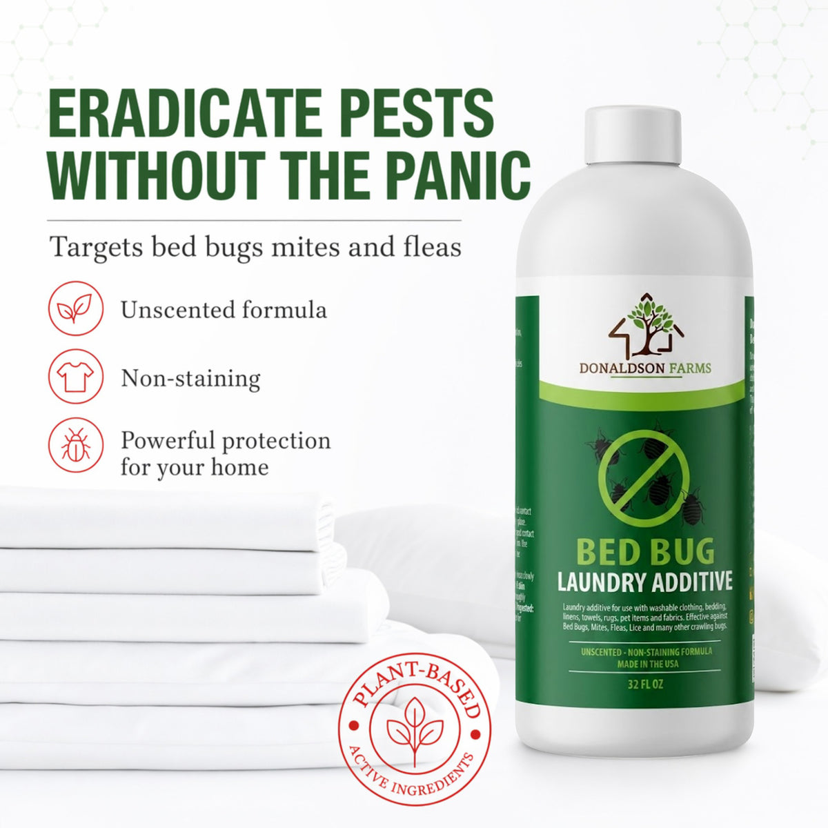 Donaldson Farms Bed Bug Laundry Additive, Unscented Pest Solution, 32oz