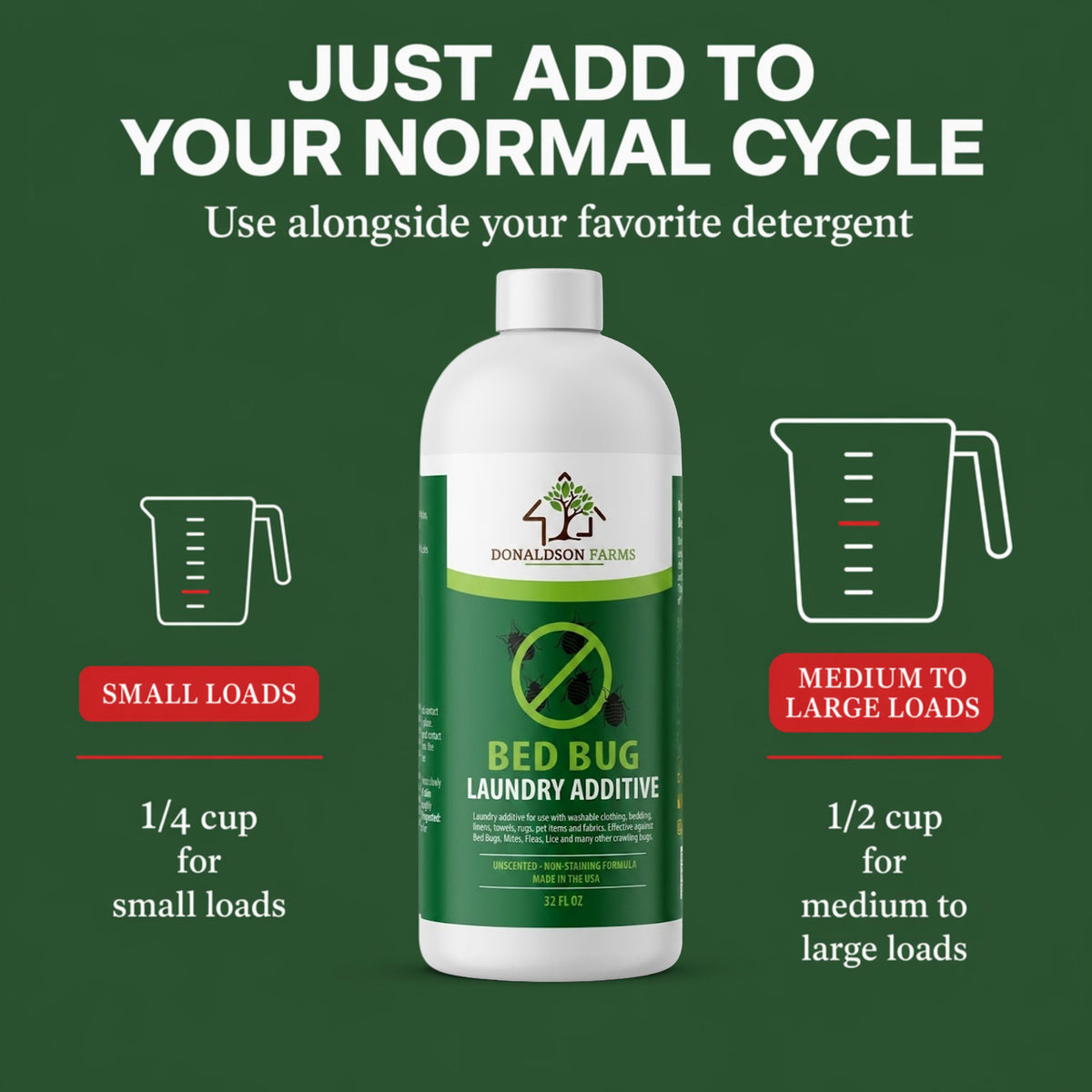 Donaldson Farms Bed Bug Laundry Additive, Unscented Pest Solution, 32oz
